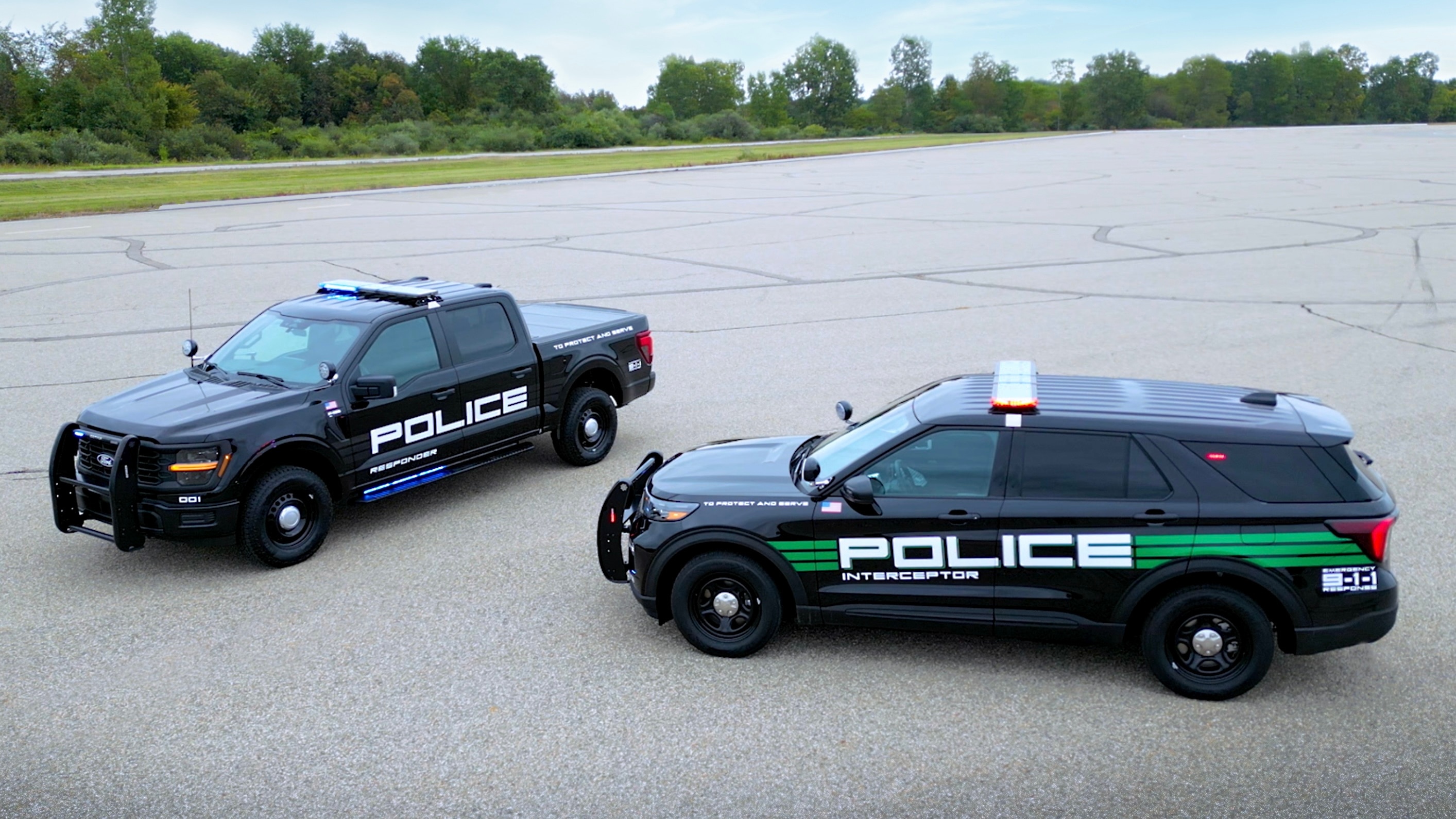 The 2025 Ford Police Interceptor Utility (left) and F-150 Police Responder (right)